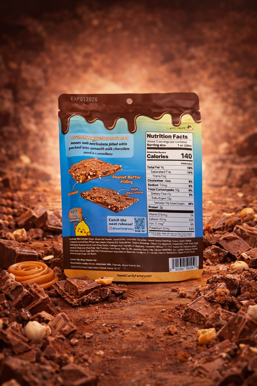 NOMS Hawaii Peanut Butter Crunch Chocolate Bark